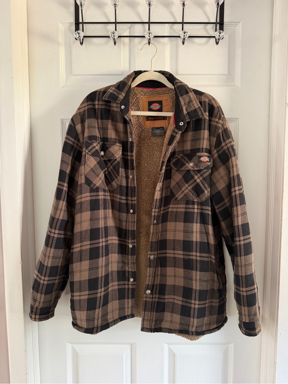 Dickies Brown & Black Plaid Sherpa-Lined Shirt Jacket